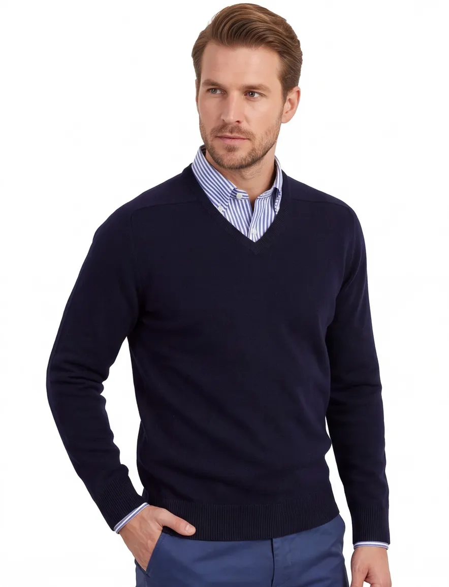 William Lockie trui donkerblauw v-hals