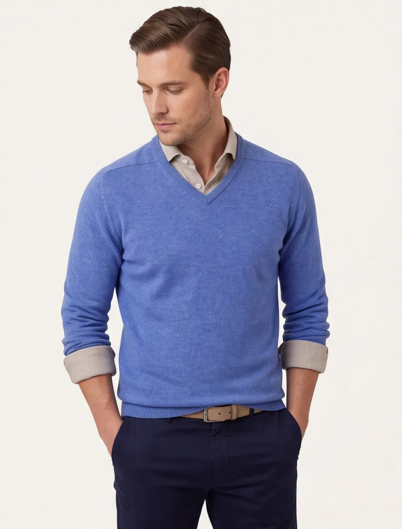 William Lockie pullover blauw v-hals lamswol