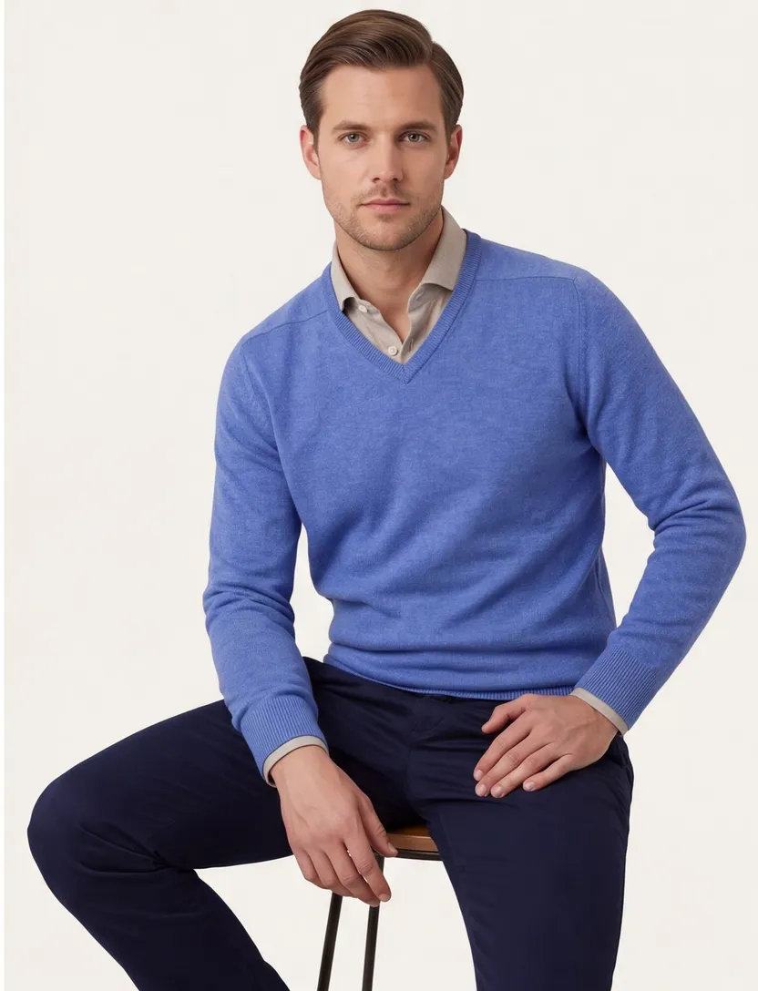 William Lockie pullover blauw v-hals lamswol