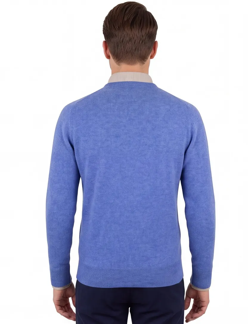William Lockie pullover blauw v-hals lamswol