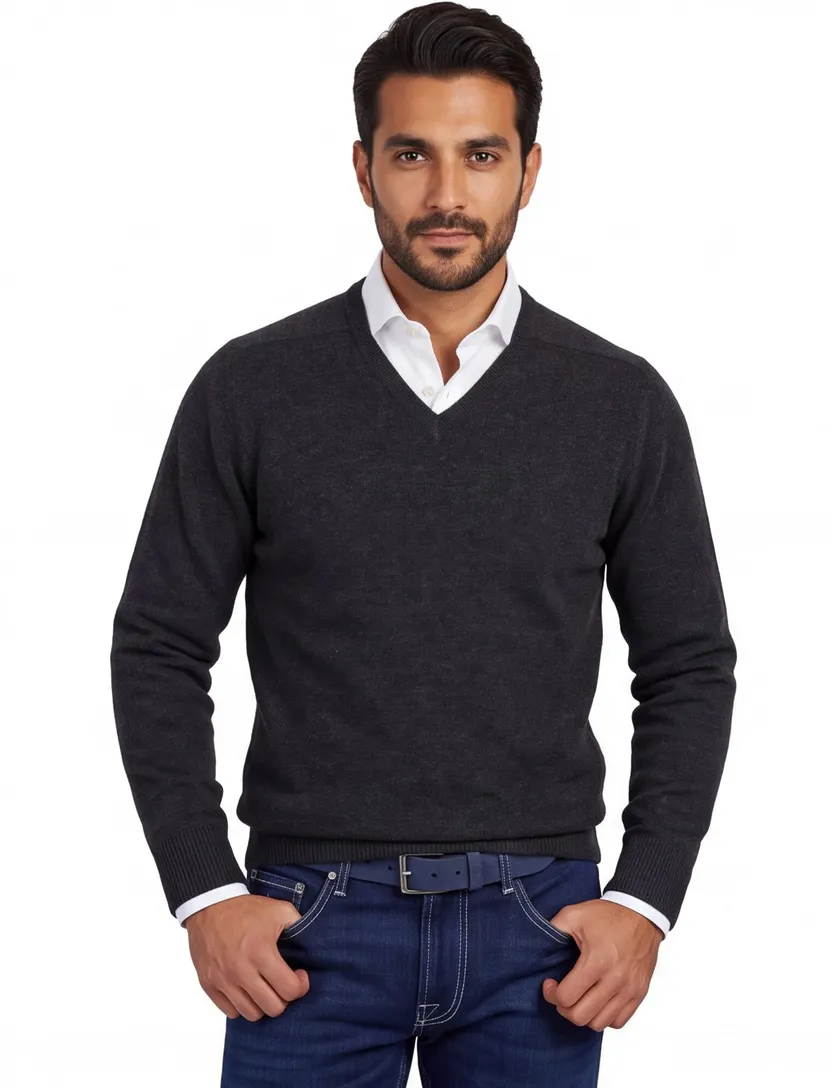 William Lockie trui v-hals antraciet lamswol