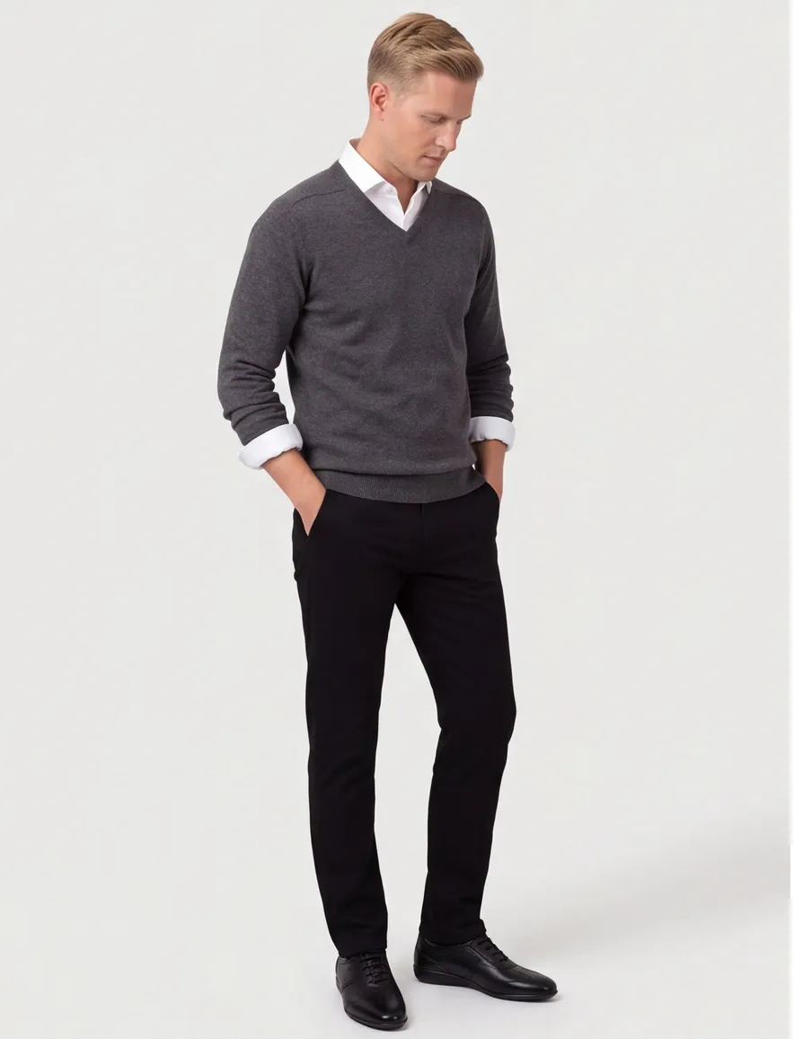 William Lockie trui grijs melange v-hals