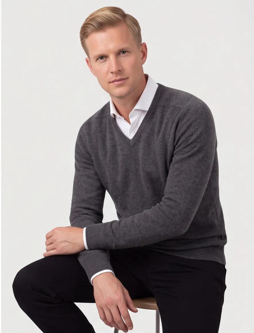 William Lockie trui grijs melange v-hals