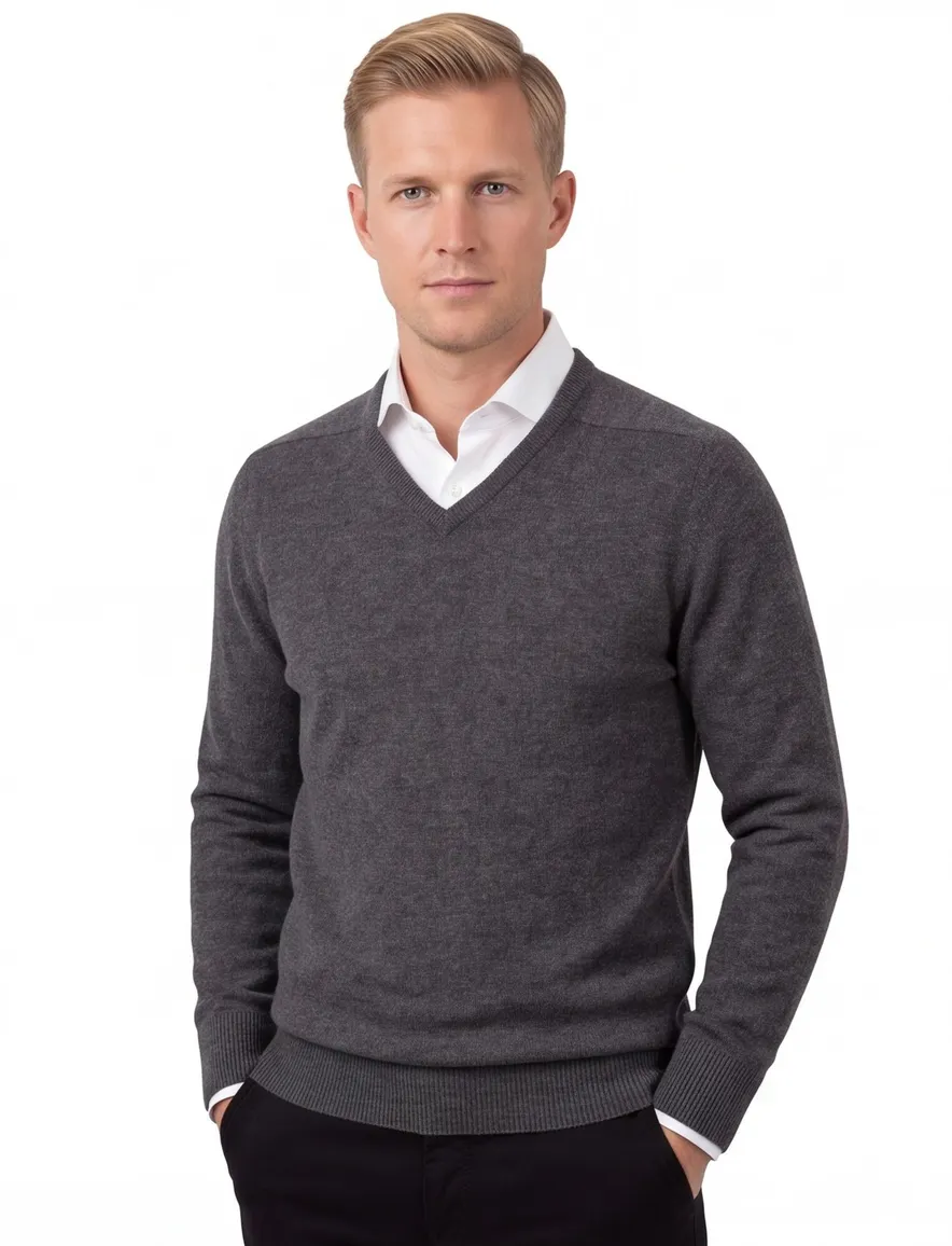 William Lockie trui grijs melange v-hals