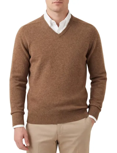 William Lockie William Lockie v-hals trui cognac lamswol