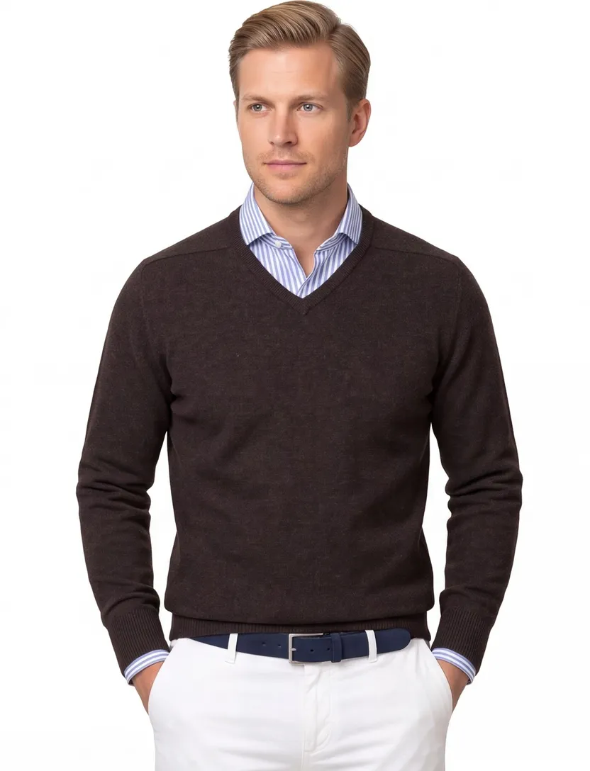 William Lockie trui donkerbruin v-hals