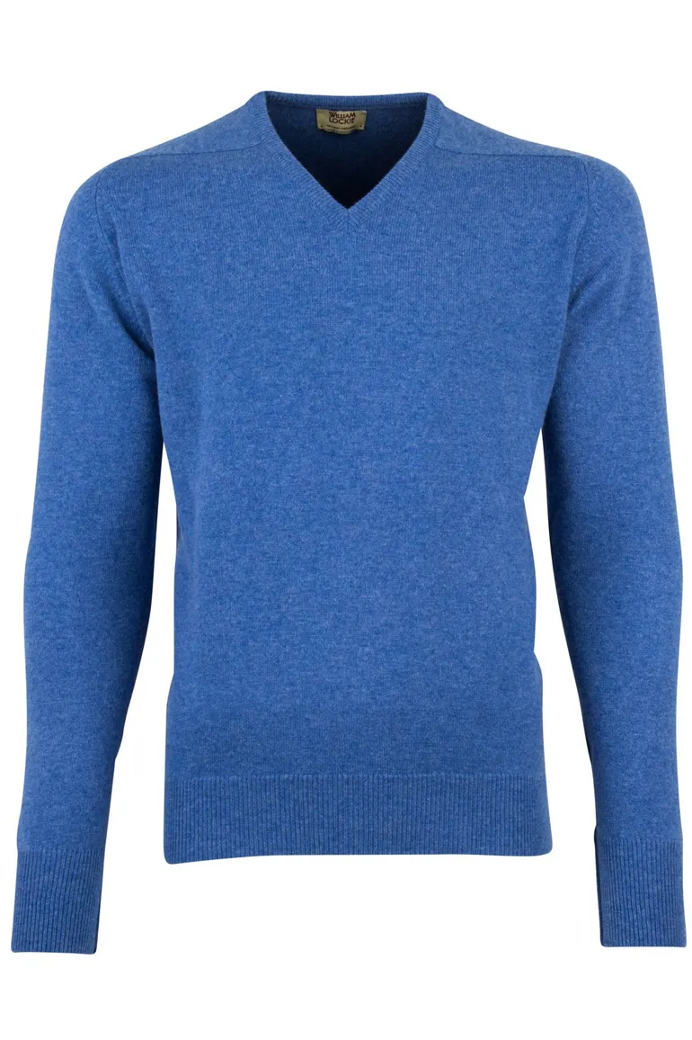 William Lockie trui blauw v-hals lamswol