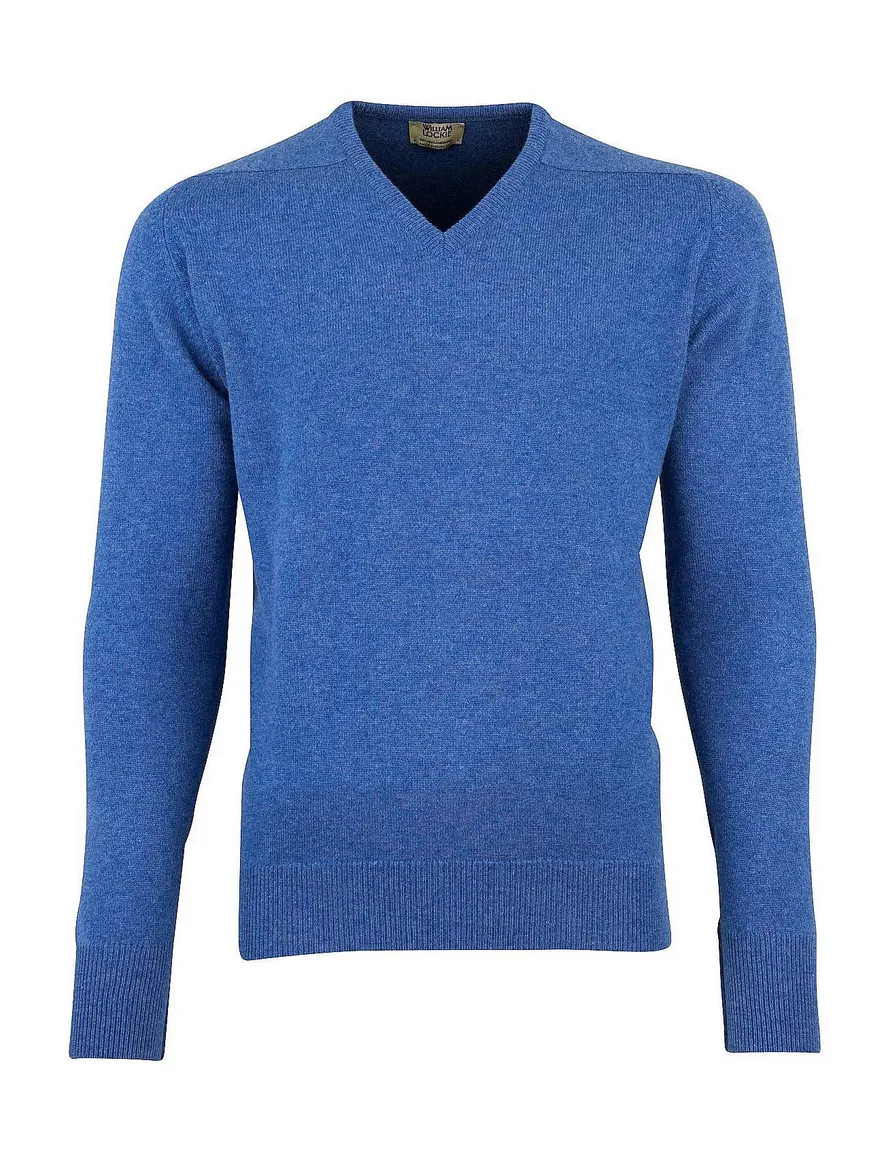 William Lockie trui blauw v-hals lamswol