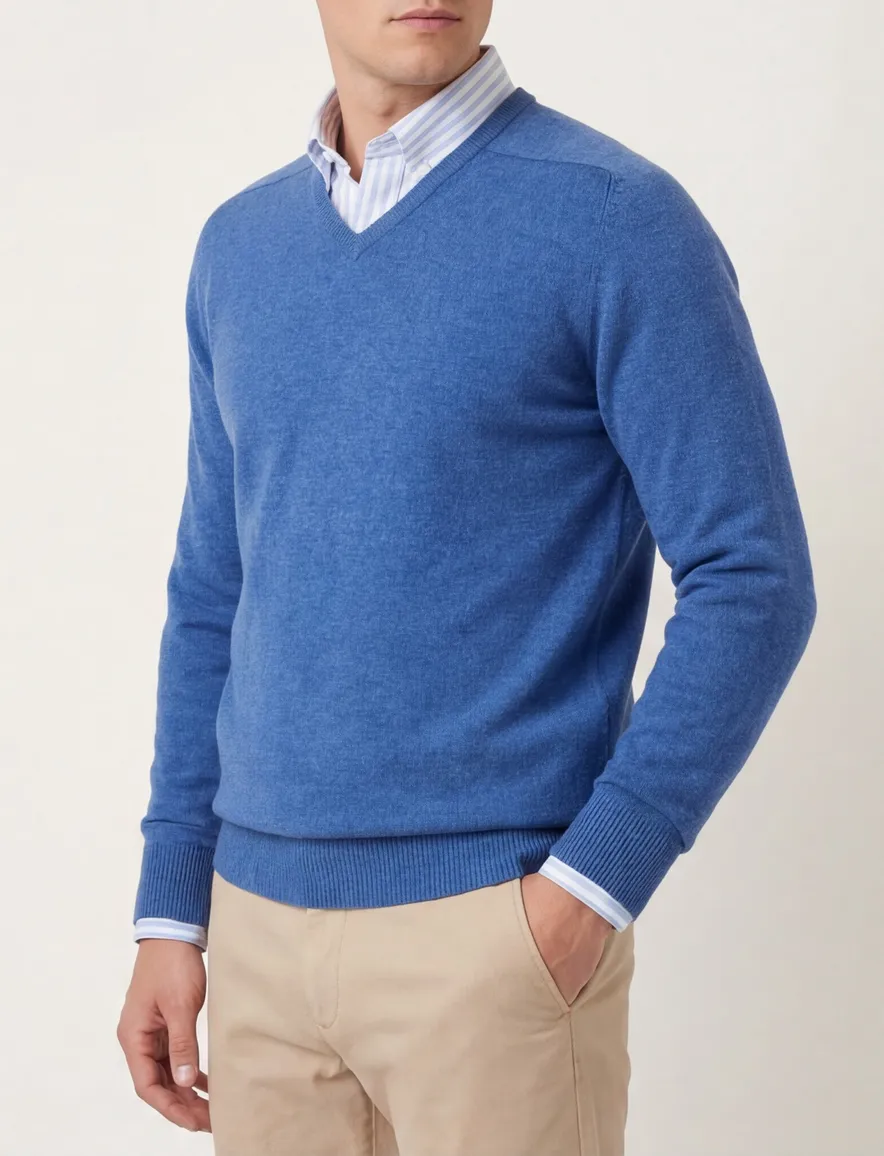 William Lockie trui blauw v-hals lamswol