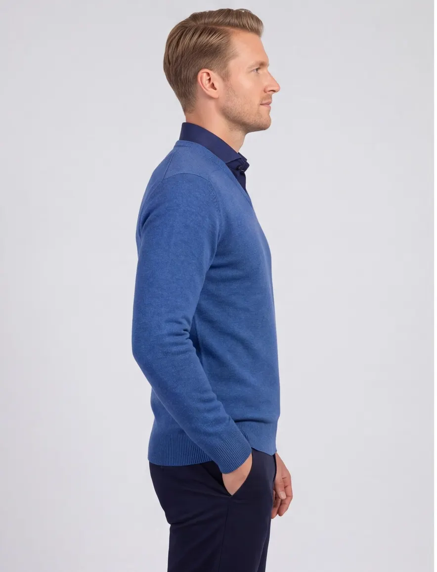 William Lockie trui blauw v-hals lamswol