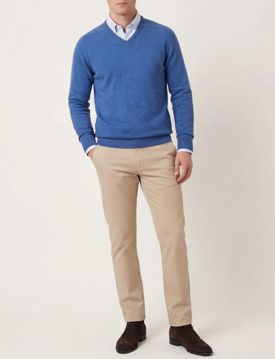 William Lockie trui blauw v-hals lamswol