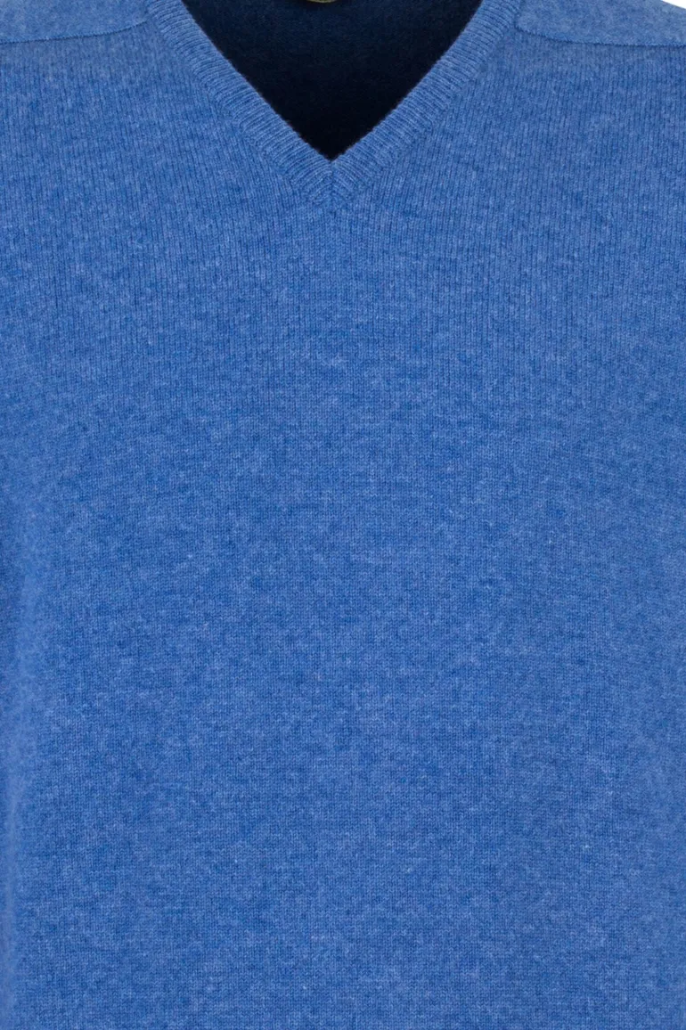 William Lockie trui blauw v-hals lamswol
