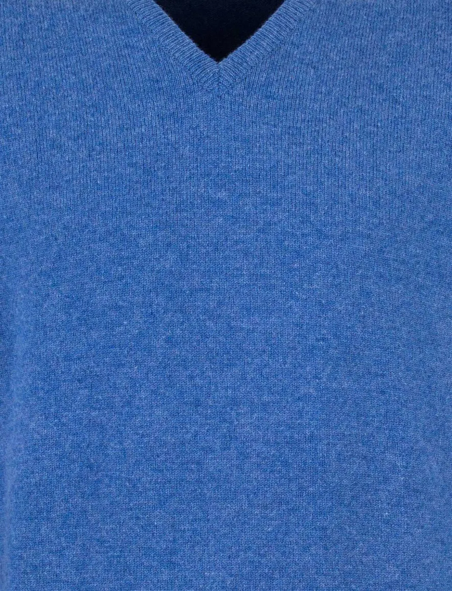 William Lockie trui blauw v-hals lamswol