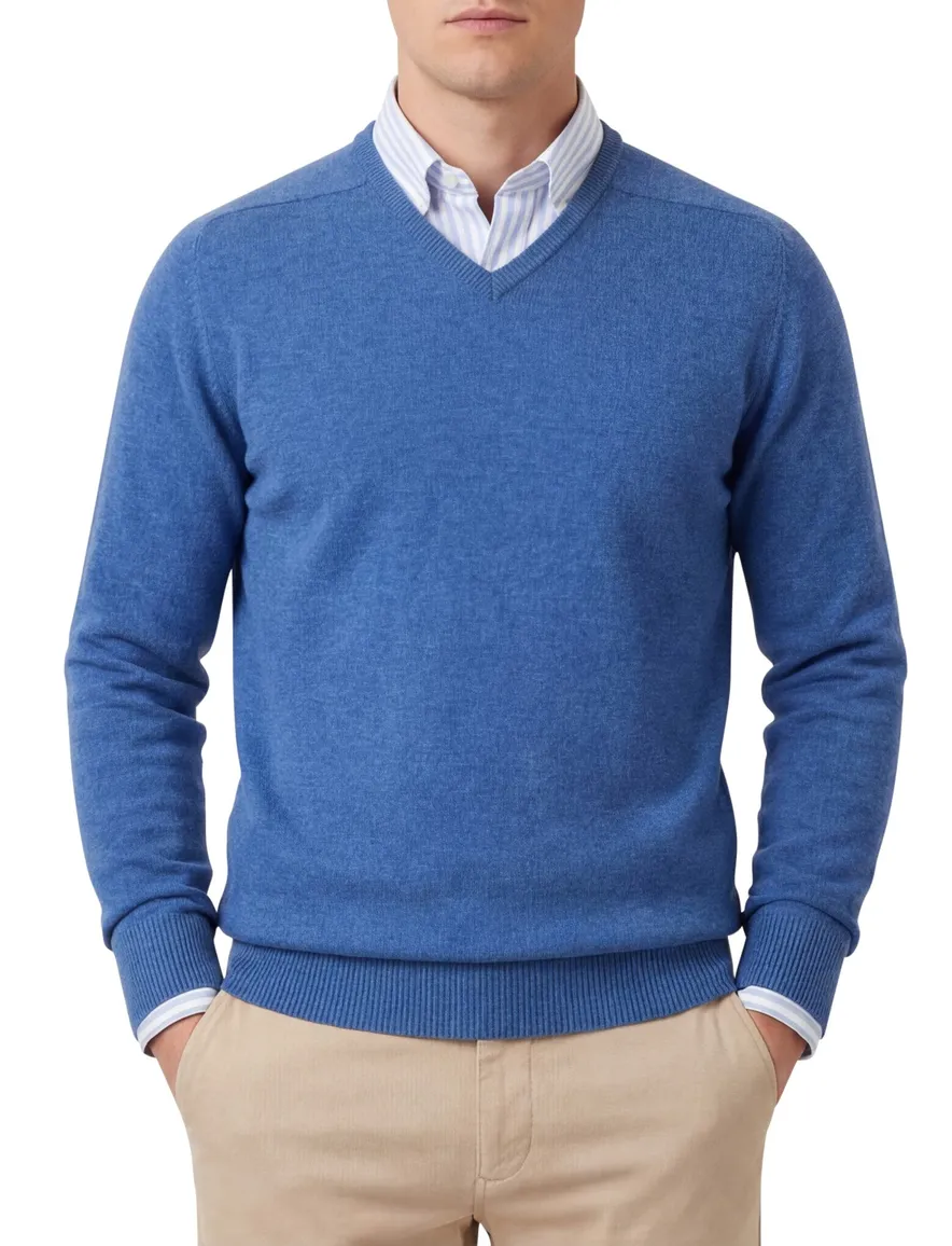 William Lockie trui blauw v-hals lamswol