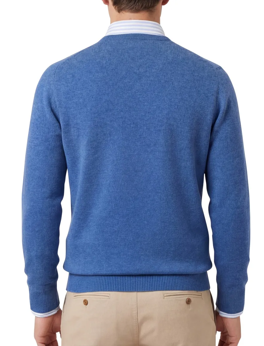 William Lockie trui blauw v-hals lamswol