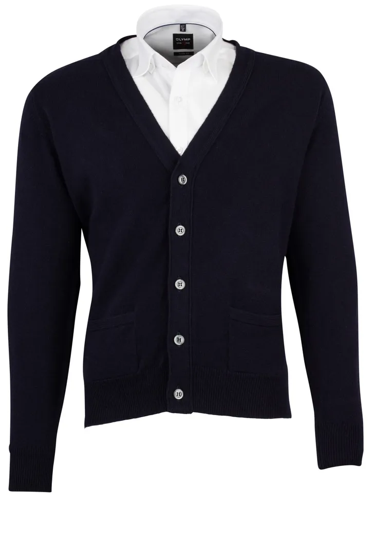 William Lockie vest donkerblauw effen lamswol knopen