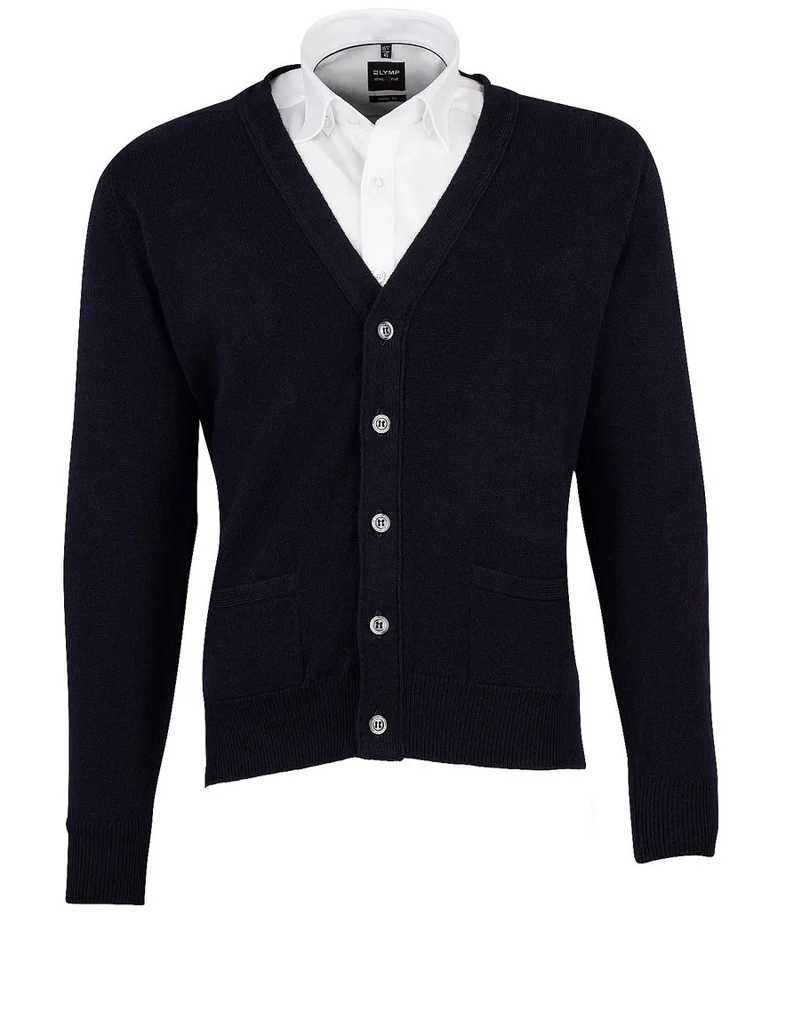 William Lockie vest donkerblauw knopen effen lamswol
