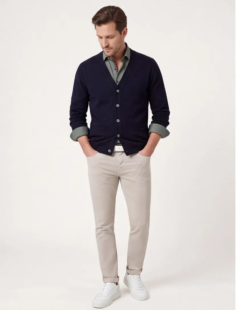 William Lockie vest donkerblauw effen lamswol knopen