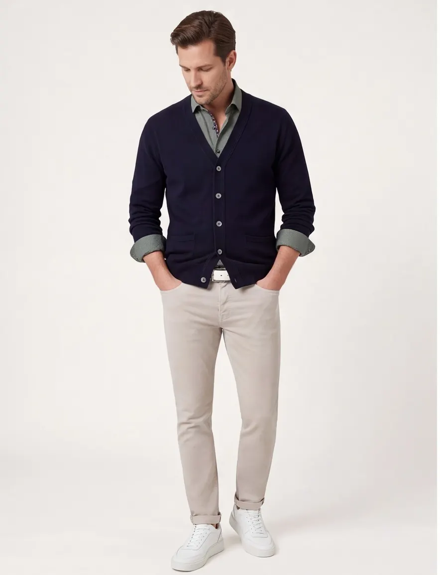 William Lockie vest donkerblauw knopen effen lamswol