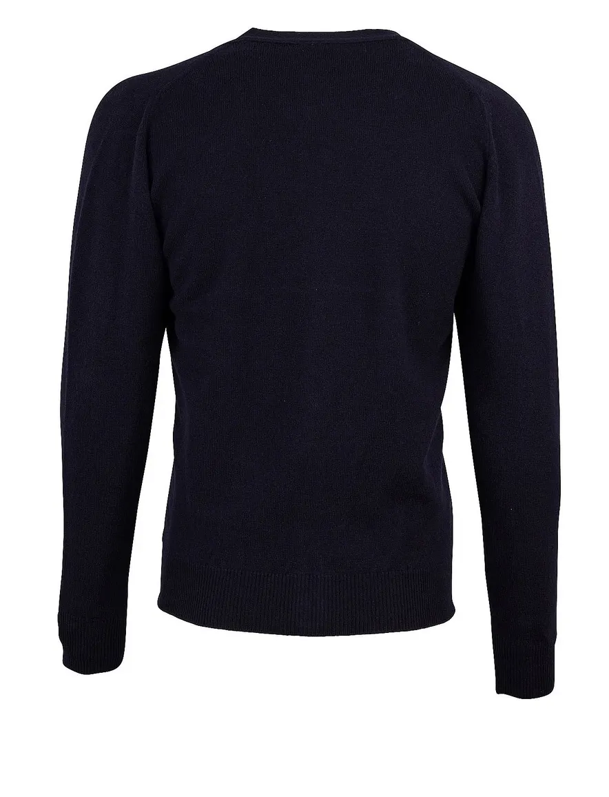 William Lockie vest donkerblauw knopen effen lamswol