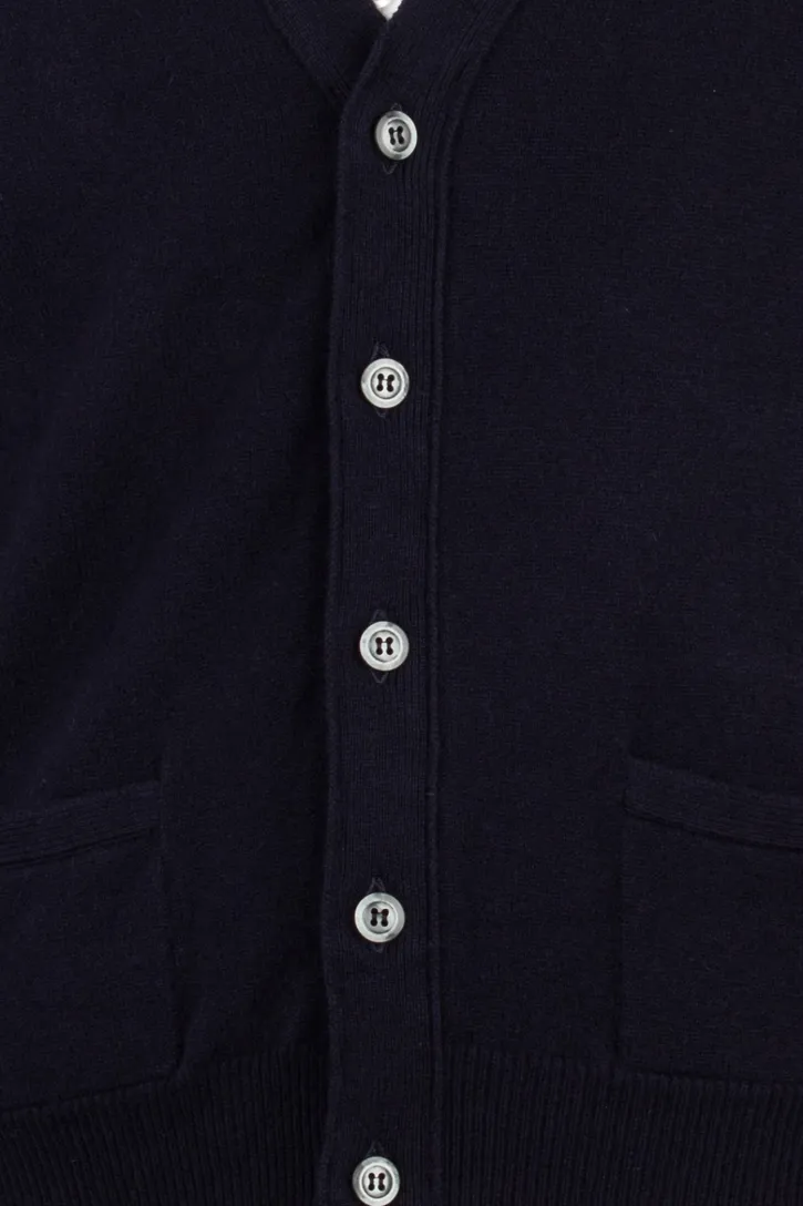 William Lockie vest donkerblauw effen lamswol knopen