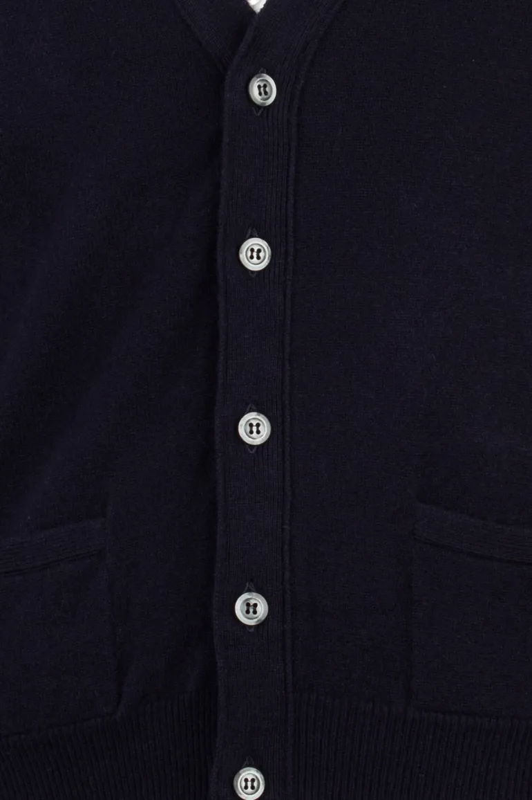 William Lockie vest donkerblauw knopen effen lamswol
