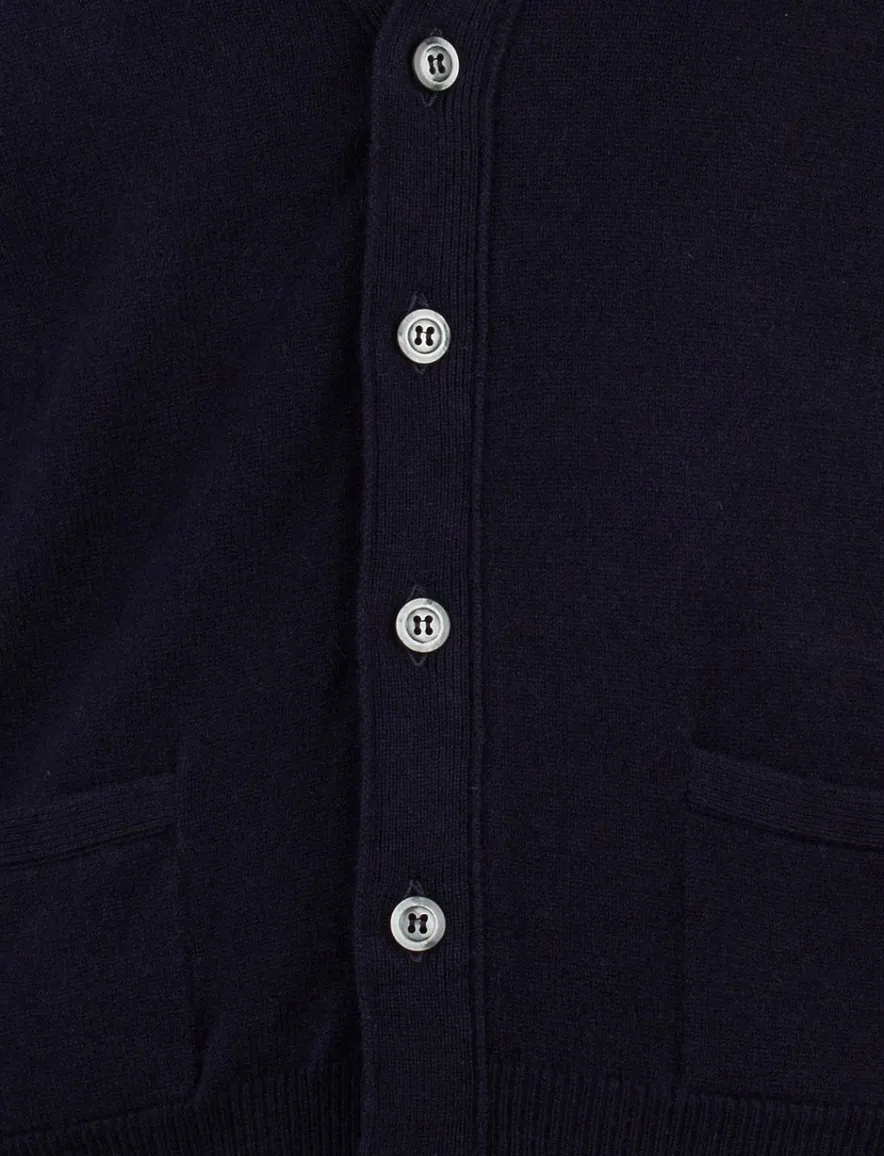 William Lockie vest donkerblauw knopen effen lamswol