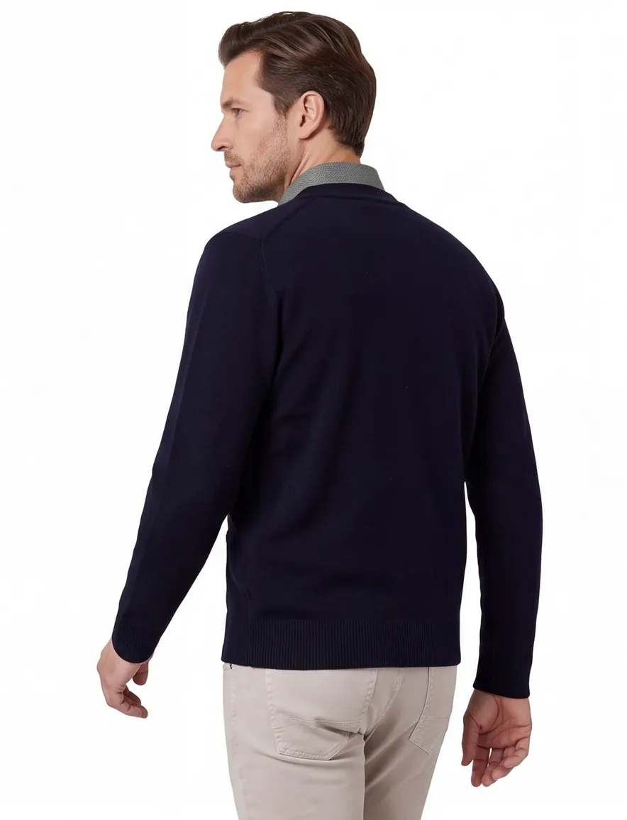 William Lockie vest donkerblauw knopen effen lamswol