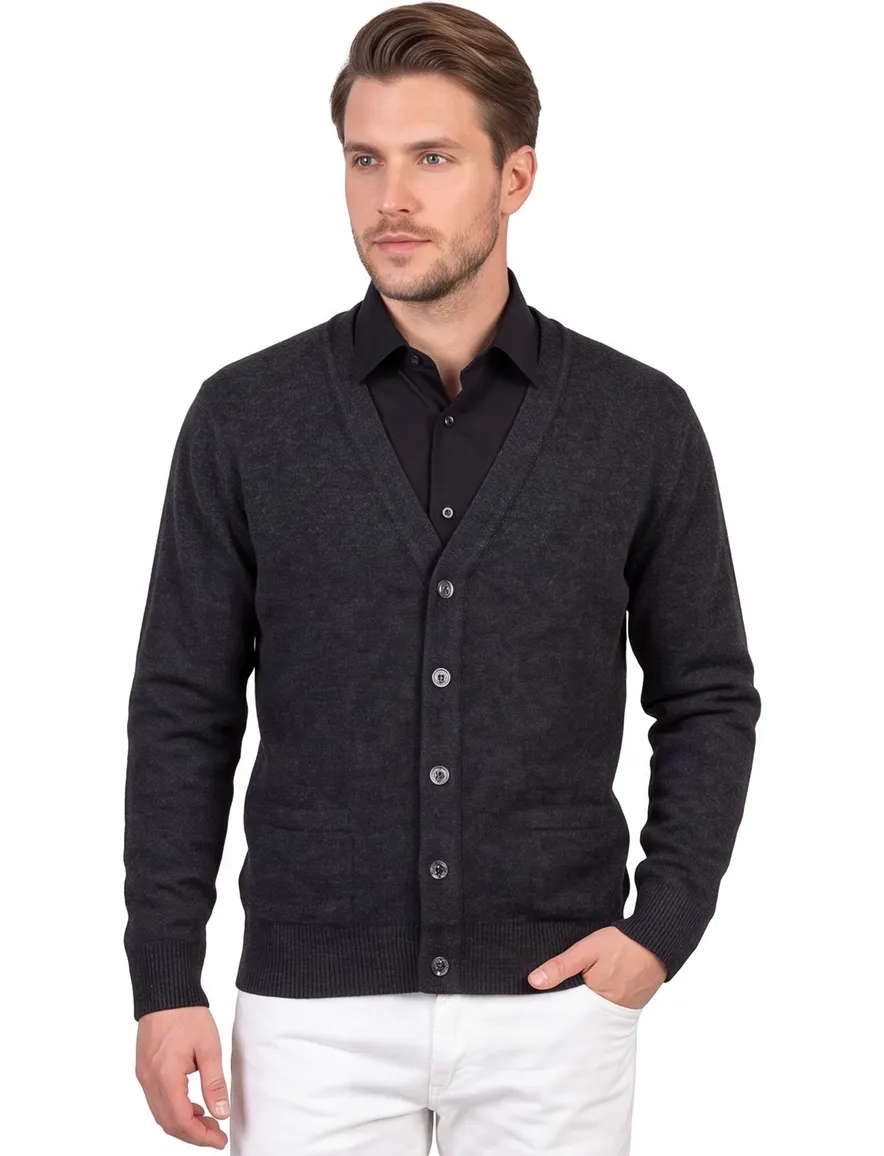 William Lockie vest grijs knopen effen lamswol