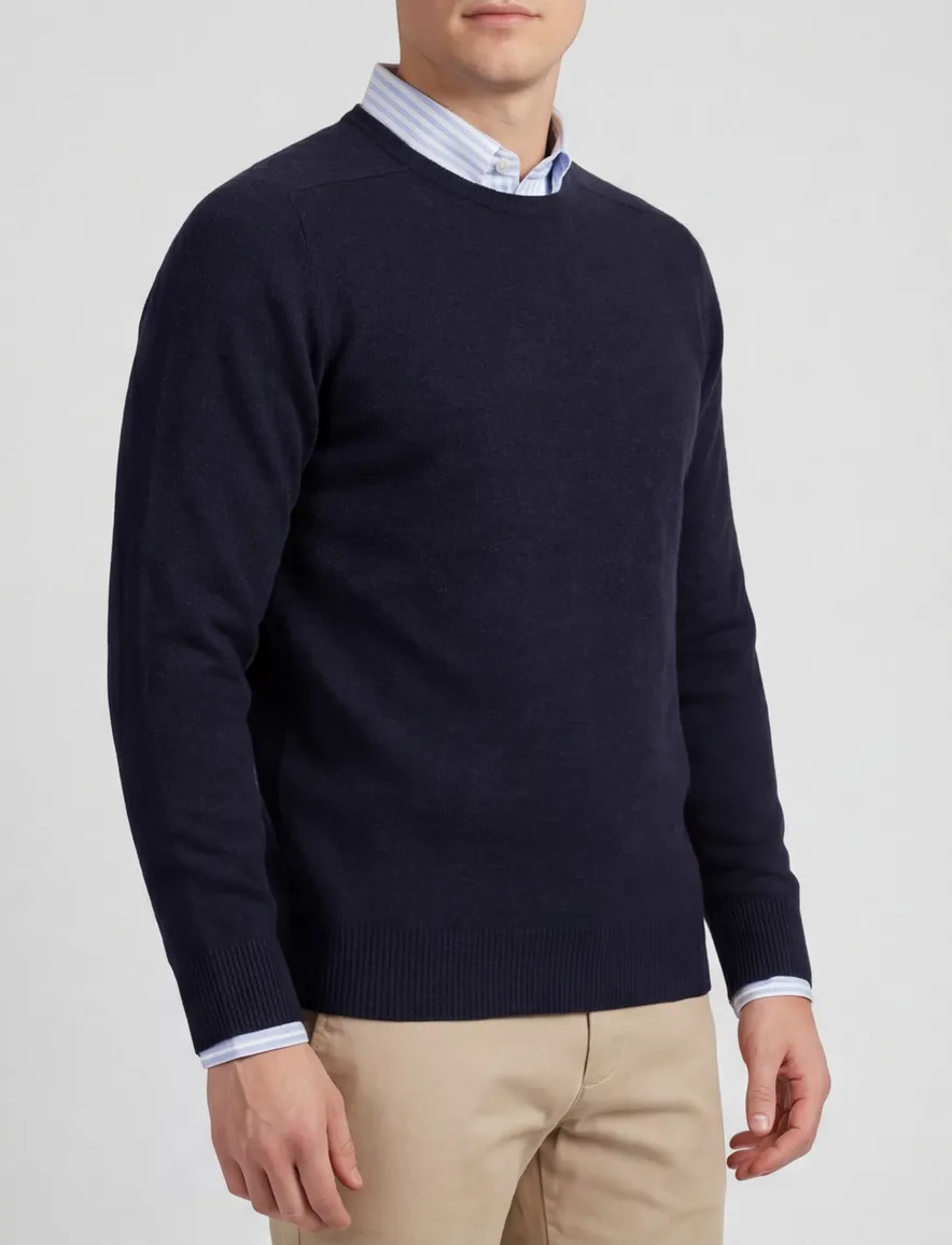 William Lockie lamswollen trui navy melange
