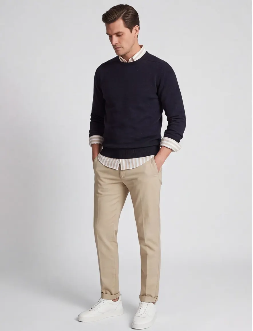 William Lockie lamswollen trui navy melange