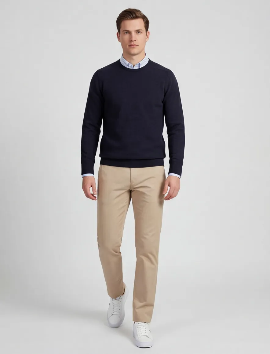 William Lockie lamswollen trui navy melange