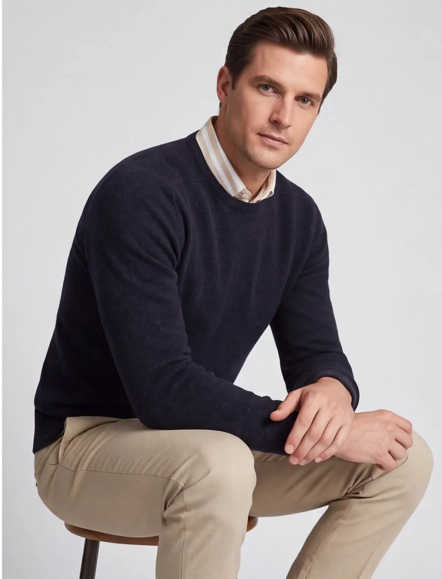William Lockie lamswollen trui navy melange
