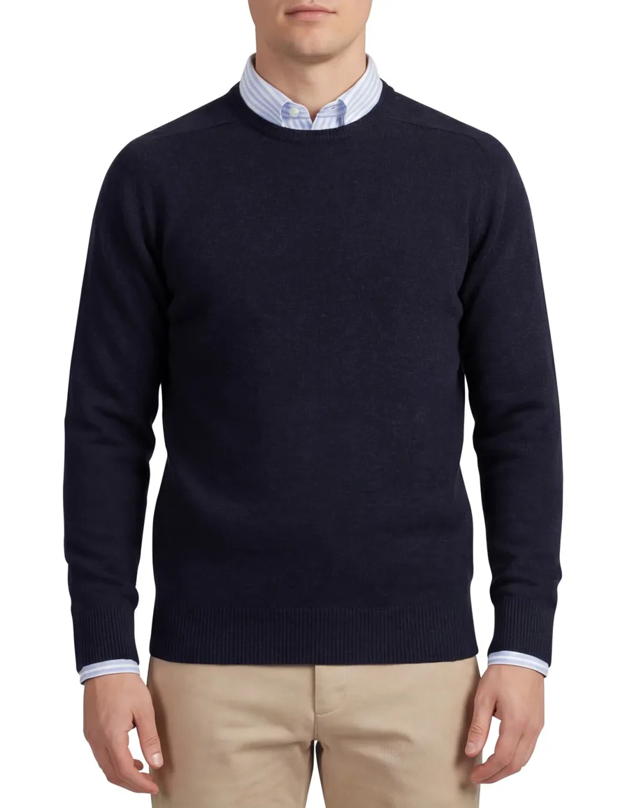 William Lockie lamswollen trui navy melange