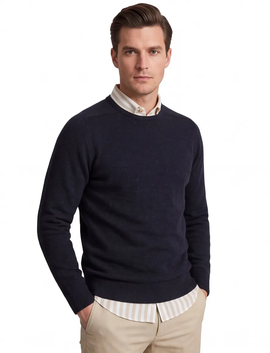 William Lockie lamswollen trui navy melange