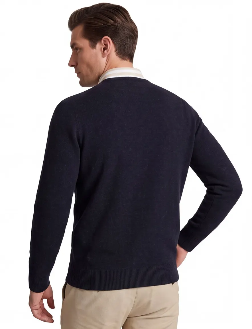 William Lockie lamswollen trui navy melange