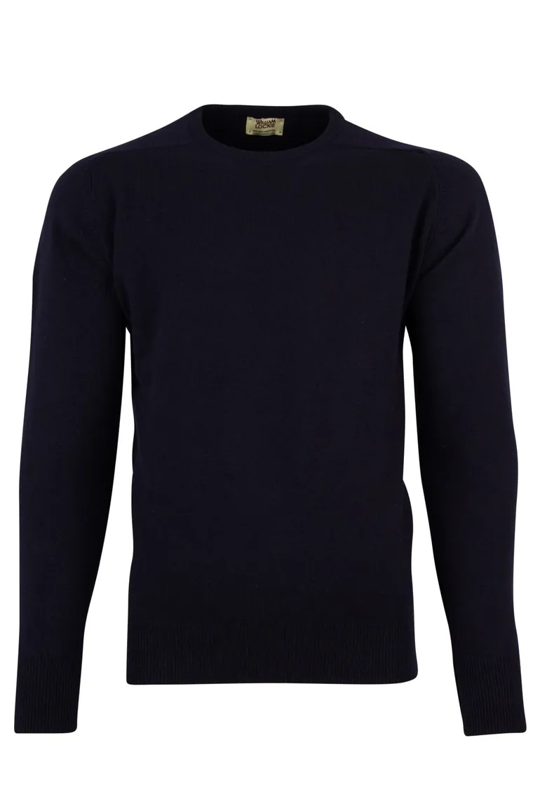 William Lockie lamswollen trui navy ronde hals