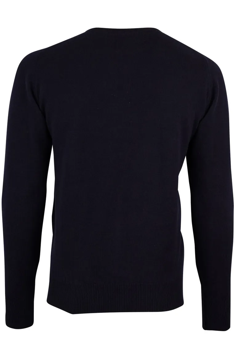 William Lockie lamswollen trui navy ronde hals