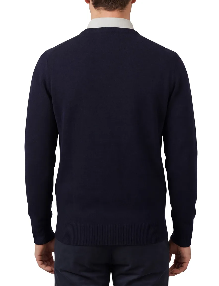 William Lockie lamswollen trui navy ronde hals