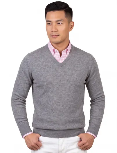 William Lockie William Lockie trui v-hals grijs cashmere