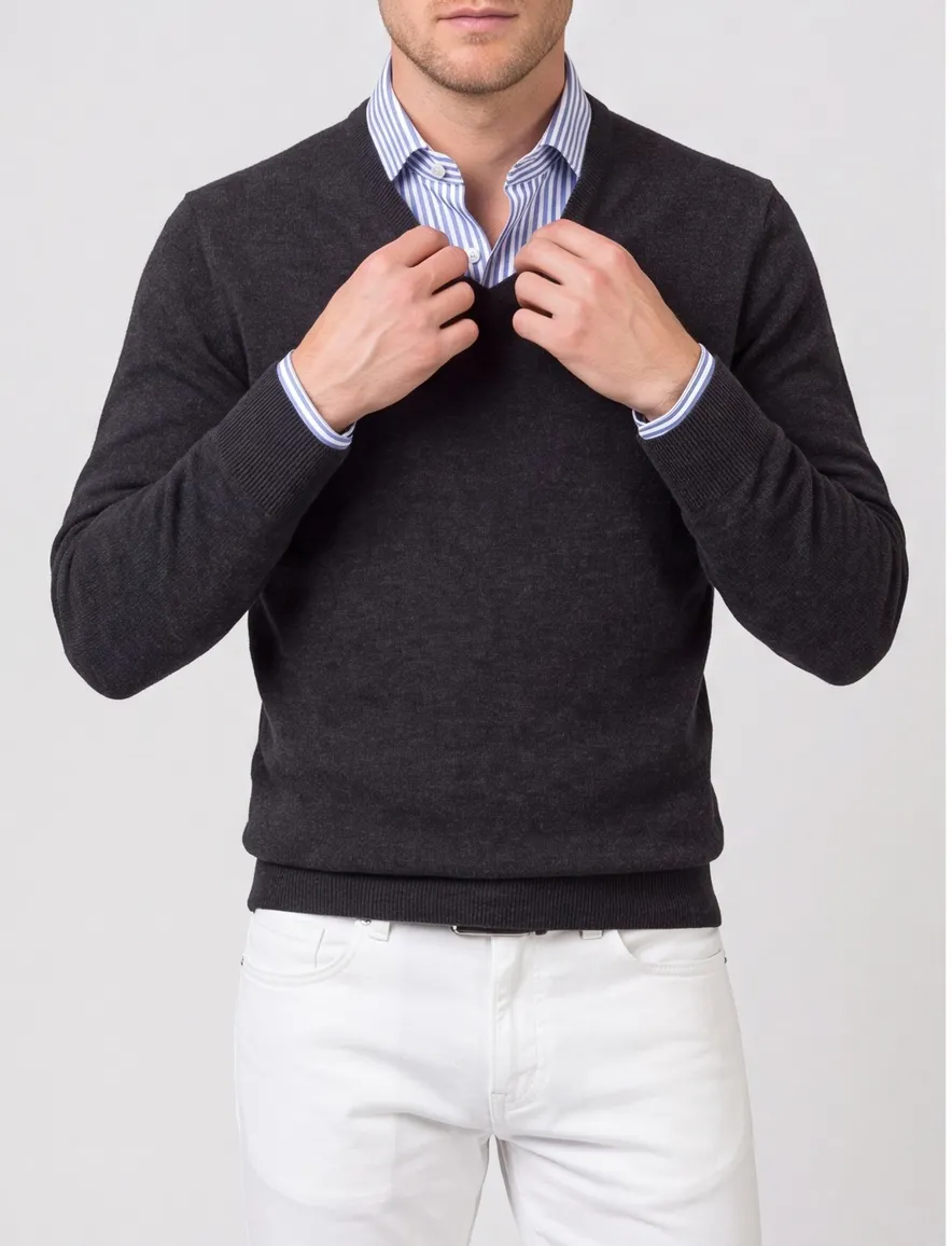 William Lockie trui antraciet v-hals cashmere