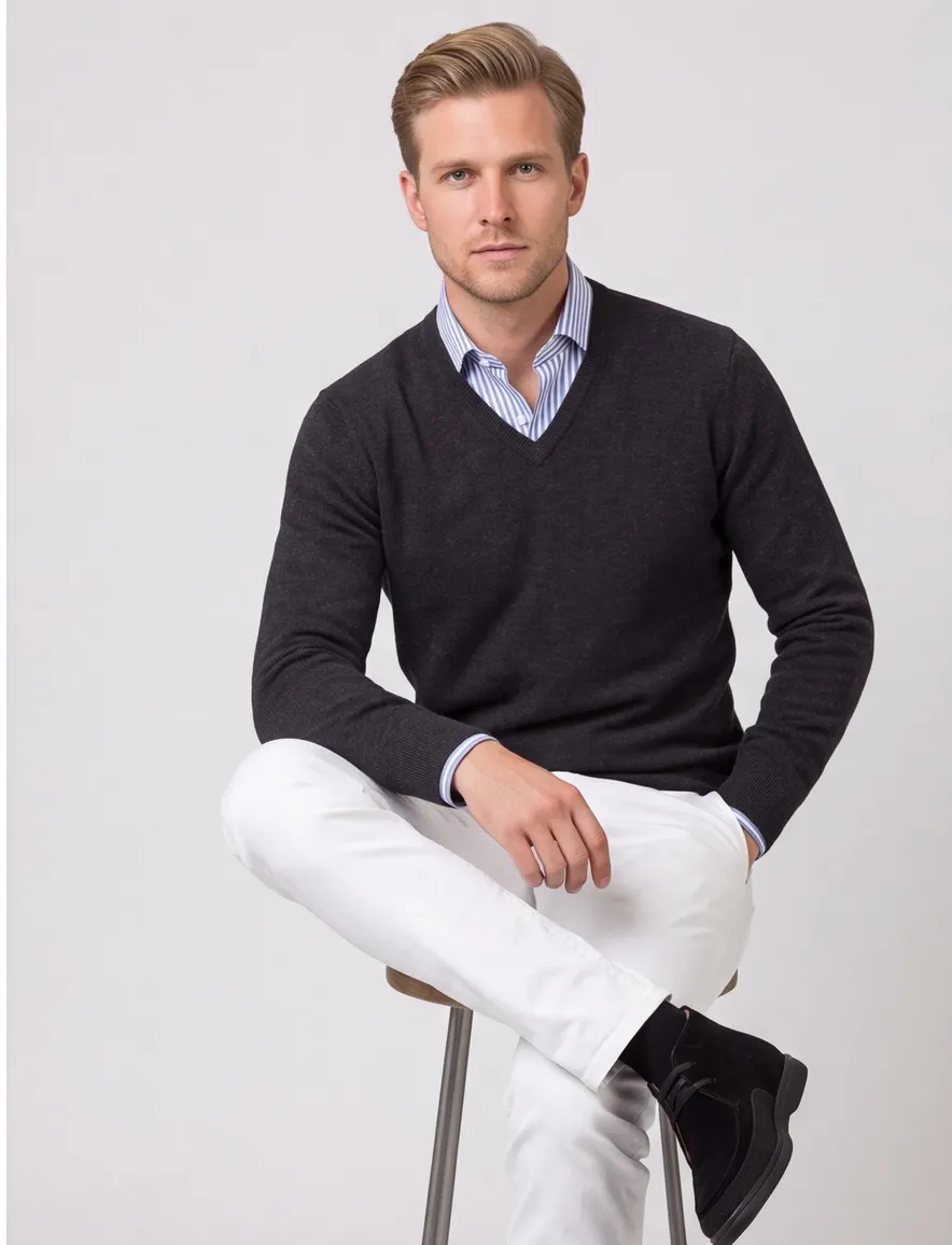 William Lockie trui antraciet v-hals cashmere