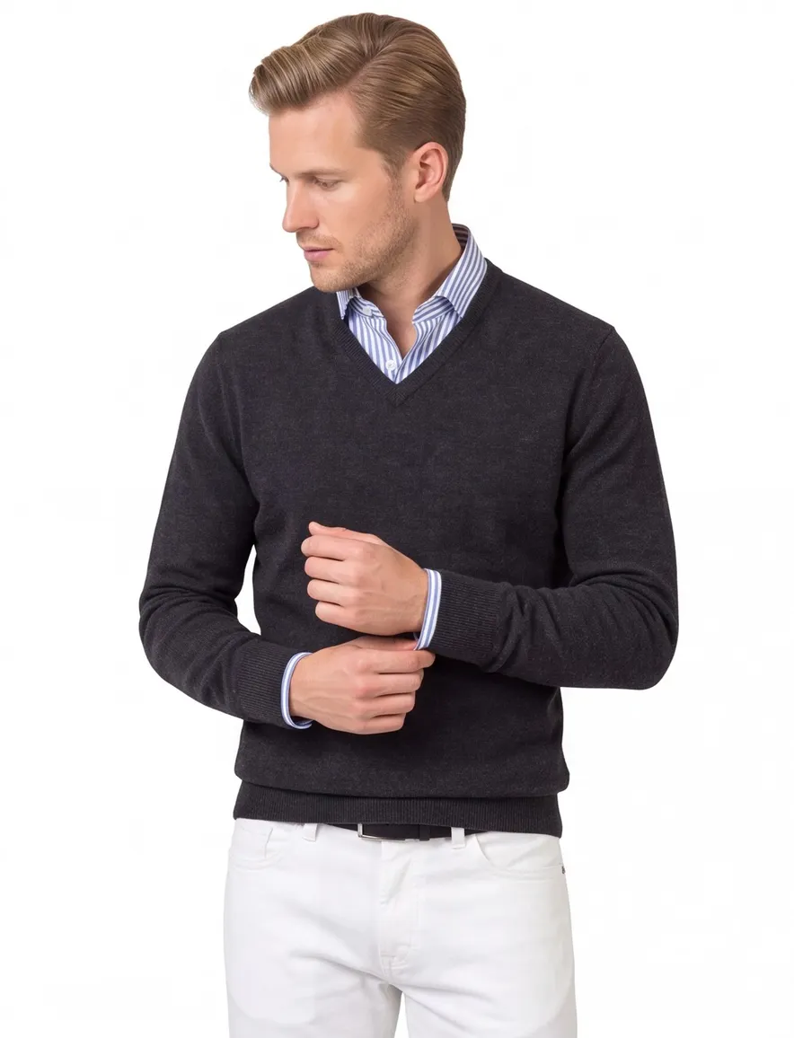 William Lockie trui antraciet v-hals cashmere