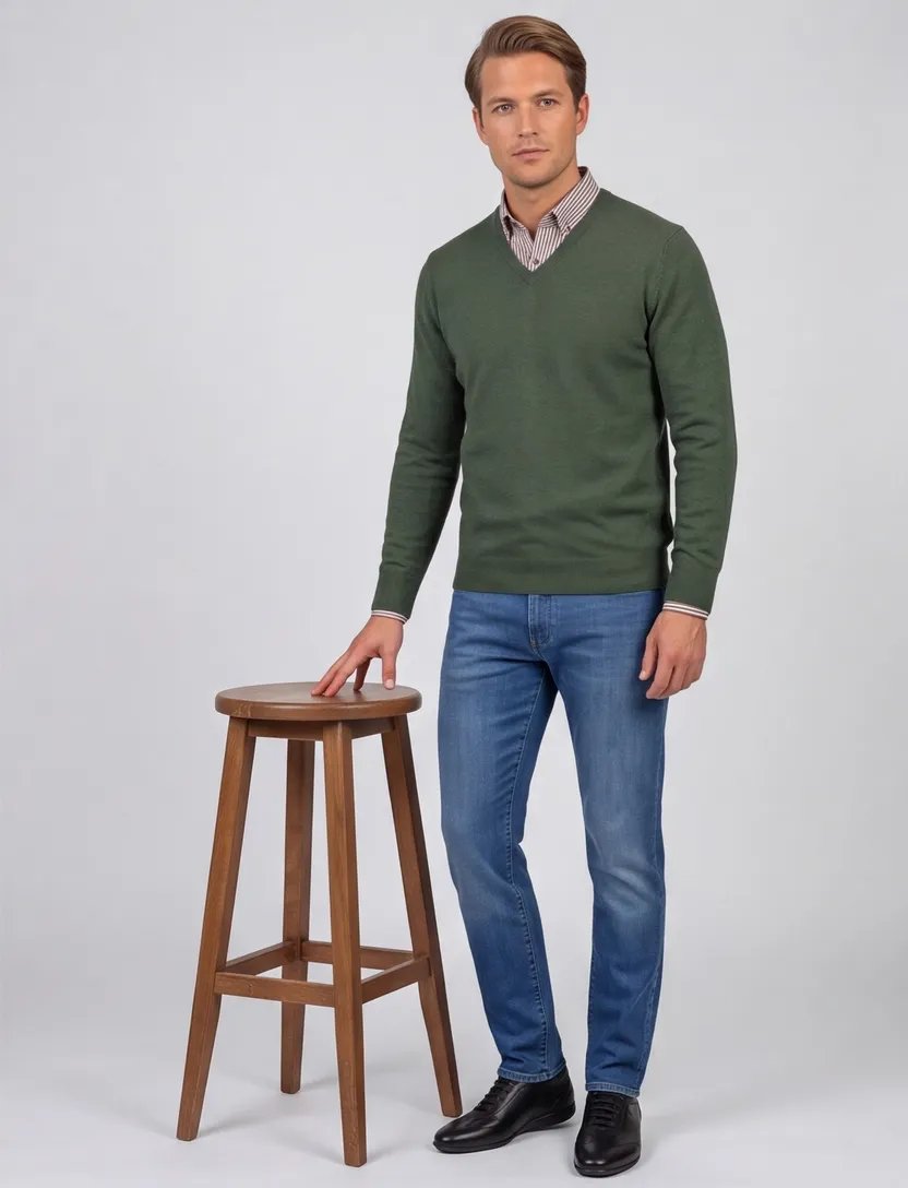 William Lockie trui groen v-hals kasjmier