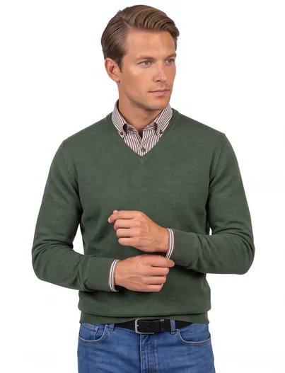 William Lockie William Lockie trui groen v-hals kasjmier