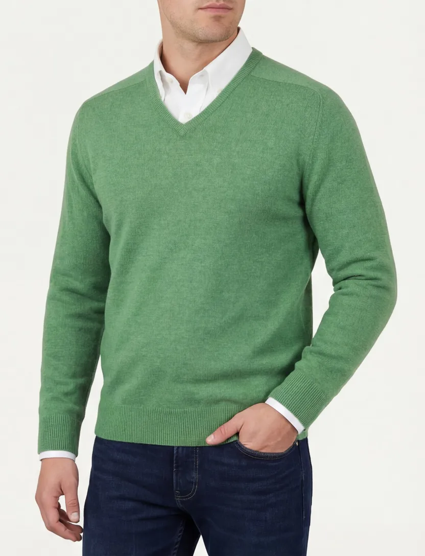 Trui William Lockie groen lamswol v-hals