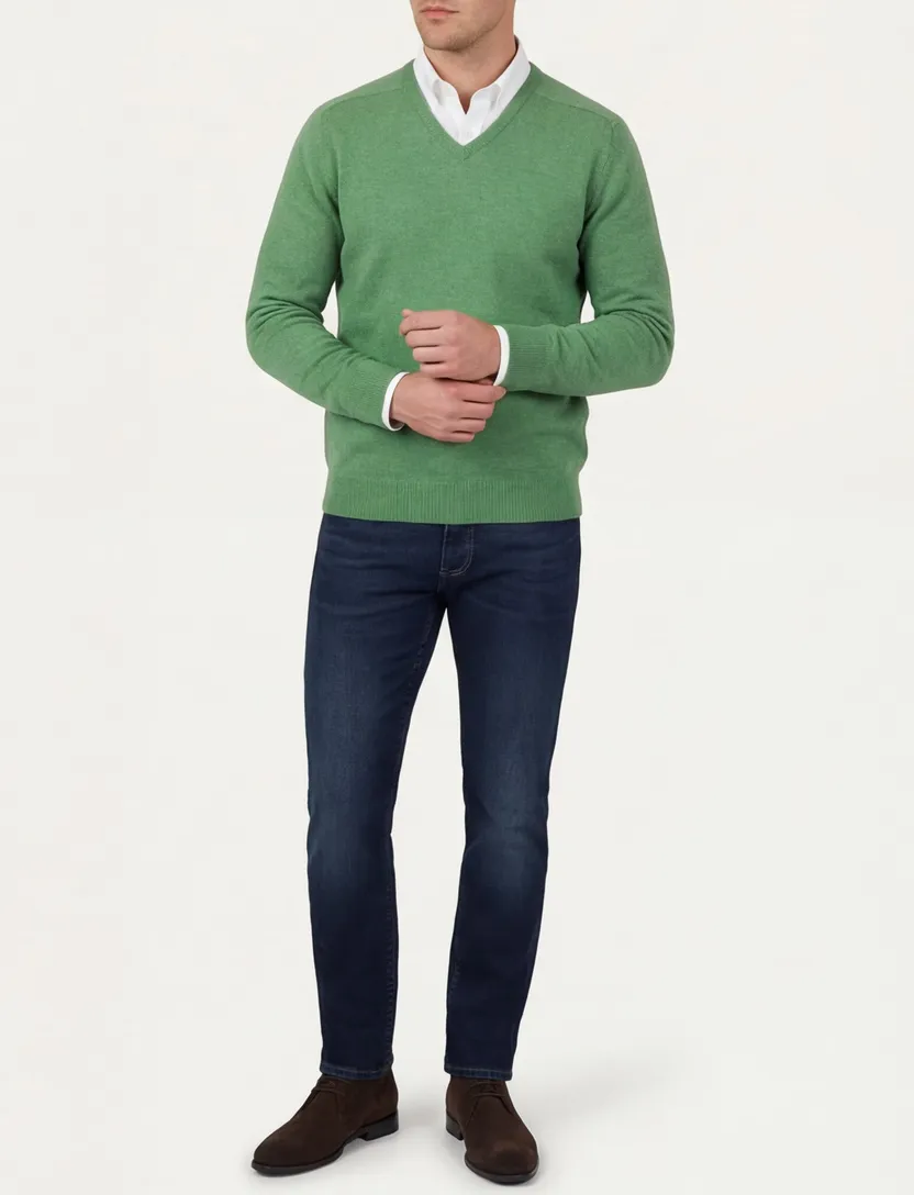 Trui William Lockie groen lamswol v-hals
