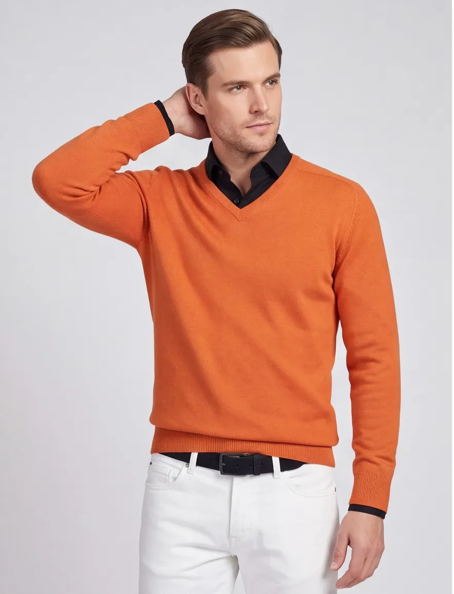 William Lockie trui oranje v-hals wol