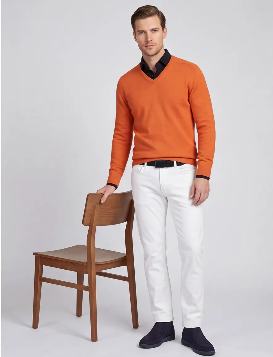 William Lockie trui oranje v-hals wol