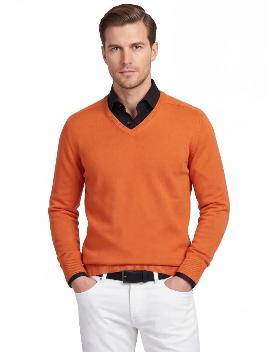 William Lockie trui oranje v-hals wol